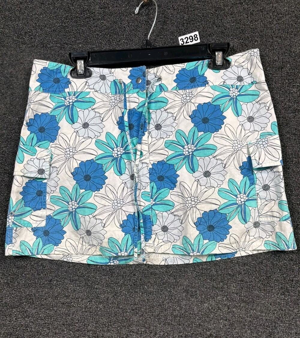 GAP Floral Mini Skirt Bold Tropical Flowers Womens M Blue White Beach Drawstring